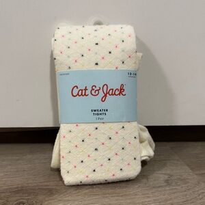 Cat & Jack Girls Sweater Knit Tights Size L 12–14 Cream Polka Dot Winter NWT